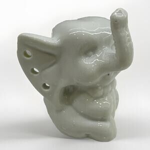 Vintage 1980's White Porcelain Baby Elephant Pierced Earring Holder 3" Figurine